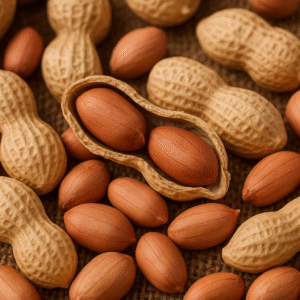 Close-up view of Indian groundnuts and peanuts in Java and Bold varieties, showcasing both shelled and unshelled forms – ideal for export