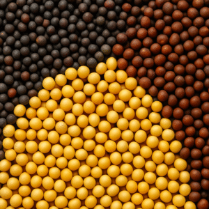 Close-up of Indian mustard seeds in black, yellow, and brown varieties for spice and oilseed export
